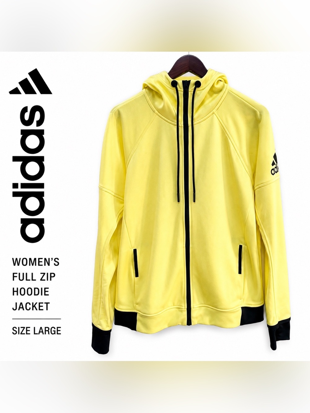 Adidas Women’s Yellow Full Zip Hoodie Jacket Size Large Athleisure